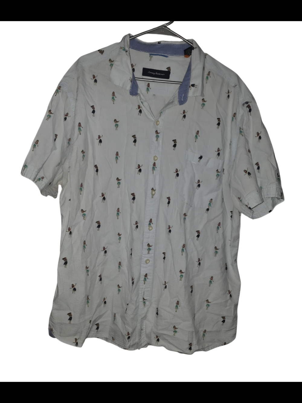 Tommy Bahama Hula Girl Hawaiian Luau Shirt Mens 2XL White Seersucker Summer